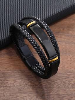 Designs & You - Black Latest Style Leather Multi Layered Bracelet for Men