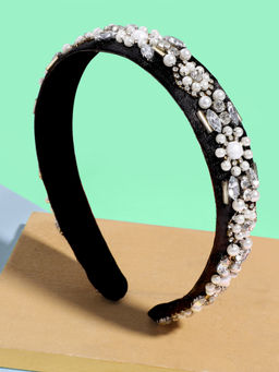 Blueberry - White Princess Pearl And Crystal Stone Embellished Hair Band