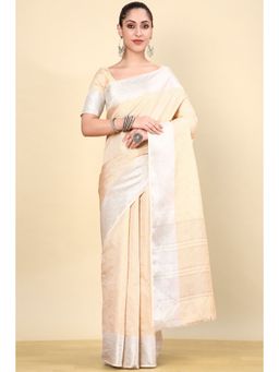 Soch - Beige Silk Blend Woven Saree with Unstitched Blouse