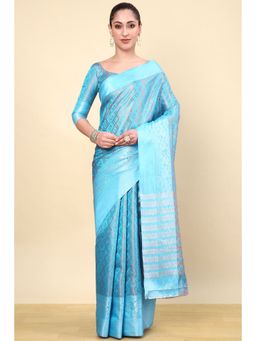 Soch - Blue Silk Blend Woven Saree with Unstitched Blouse