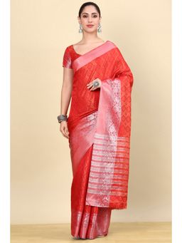 Soch - Red Silk Blend Woven Saree with Unstitched Blouse