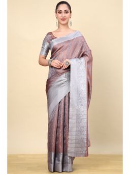 Soch - Grey Silk Blend Woven Saree with Unstitched Blouse