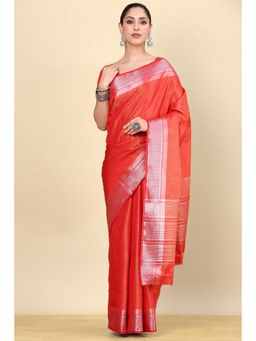 Soch - Red Silk Blend Woven Saree with Unstitched Blouse