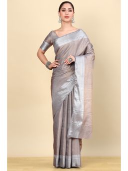 Soch - Grey Silk Blend Woven Saree with Unstitched Blouse
