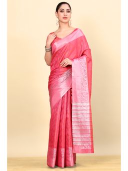 Soch - Pink Silk Blend Woven Saree with Unstitched Blouse