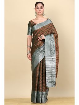 Soch - Green Silk Blend Woven Saree with Unstitched Blouse