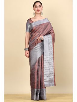 Soch - Grey Silk Blend Woven Saree with Unstitched Blouse