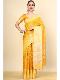 Soch - Mustard Silk Blend Woven Saree with Unstitched Blouse