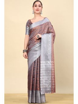 Soch - Grey Silk Blend Woven Saree with Unstitched Blouse