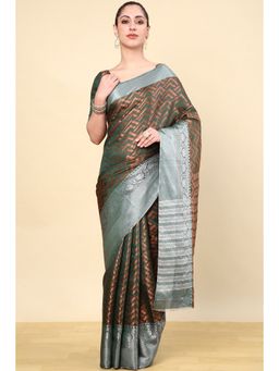 Soch - Green Silk Blend Woven Saree with Unstitched Blouse