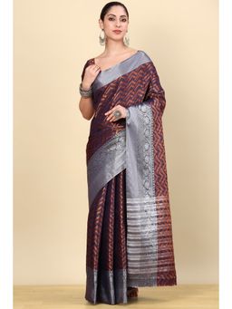 Soch - Navy Blue Silk Blend Woven Saree with Unstitched Blouse
