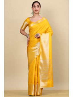 Soch - Mustard Silk Blend Woven Saree with Unstitched Blouse