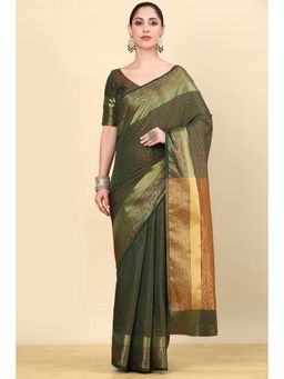 Soch - Green Silk Blend Woven Saree with Unstitched Blouse