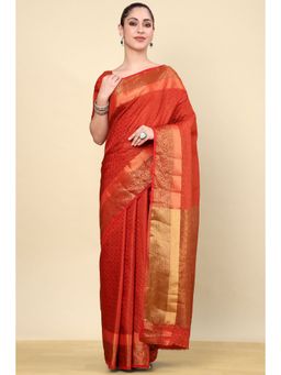 Soch - Red Silk Blend Woven Saree with Unstitched Blouse