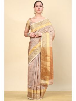Soch - Beige Silk Blend Woven Saree with Unstitched Blouse