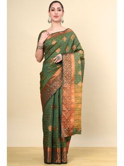 Soch - Green Silk Blend Woven Saree with Unstitched Blouse