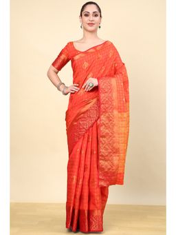 Soch - Red Silk Blend Woven Saree with Unstitched Blouse