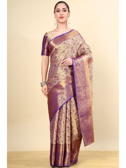Soch - Purple Rayon Woven Saree with Unstitched Blouse