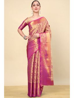 Soch - Magenta Rayon Woven Saree with Unstitched Blouse