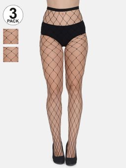 Mod & Shy - Women Black Fishnet Design Stockings (Pack of 3)
