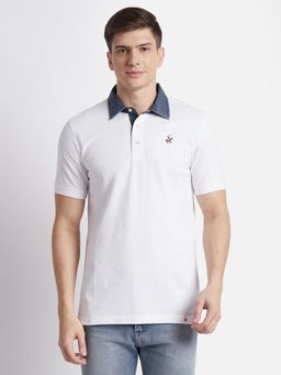 Beverly Hills Polo Club - Solid with Chambray Collar White Polo T-Shirt