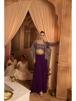 Gahan - Womens Elegant Purple Silk Crop Top Embellished Jacket Palazzo (Set of 3)