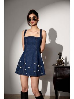 Lea Clothing - Blue Jenny Pearl Denim Mini Dress