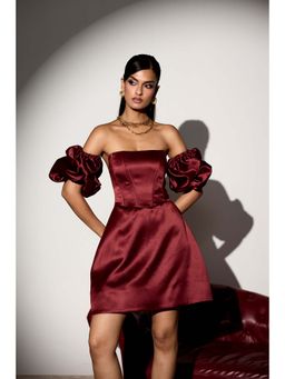 Lea Clothing - Rosetta Burgundy Structured Corset Dress with Detachable Sleeves