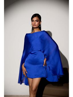 Lea Clothing - Azure Electric Blue Cape Mini Dress