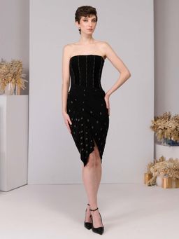 S&N by Shantnu Nikhil - Black Corset Adamas Printed Dress