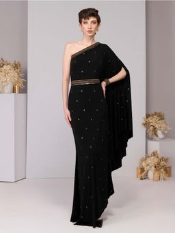 S&N by Shantnu Nikhil - Black Adamas Printed One-Shoulder Dress with Belt