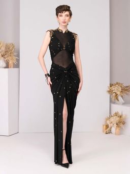 S&N by Shantnu Nikhil - Black Adamas Printed Draped Gown