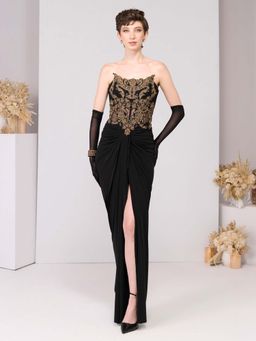 S&N by Shantnu Nikhil - Black Applique Corset Gown