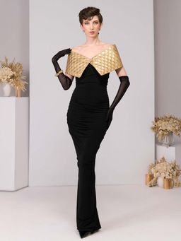 S&N by Shantnu Nikhil - Black Gold Quilted Gown