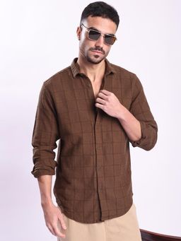 Bene Kleed - Brown Men Checks Spread Collar Pure Cotton Casual Shirt