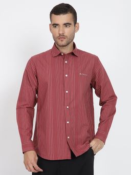 Ben Sherman - Men Maroon Striped Cotton Casual Shirt