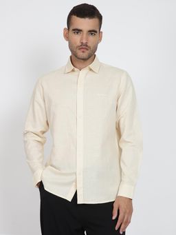 Ben Sherman - Men Cream Solid Linen Casual Shirt