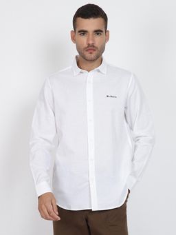 Ben Sherman - Men White Solid Linen Casual Shirt