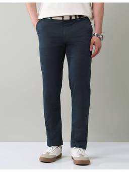 AD By Arvind - Blue Textured Slim Fit Comfy Trouser
