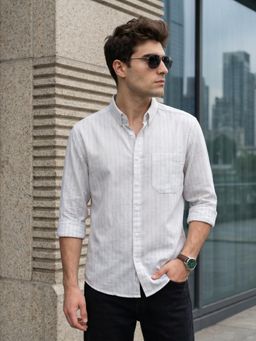 KUONS AVENUE - Off White Men's Linen Cotton Casual Shirt