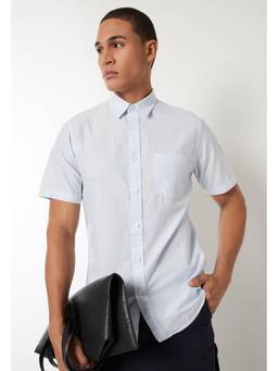 max - Elegant Blue Men Striped Slim Fit Shirt