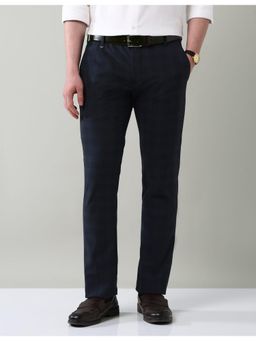 AD By Arvind - Navy Blue Checked Regular Fit Trouser