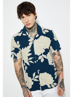 max - Quality Blue Men Floral Print Regular Fit Shirt
