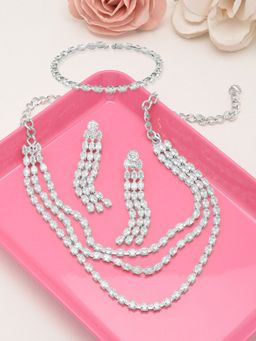 Zaveri Pearls - Silver Tone Marquise Cubic Zirconia Necklace Earring and Bracelet Set-ZPFK12586