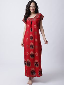 Secret Wish - Women Red Batik Printed Nighty
