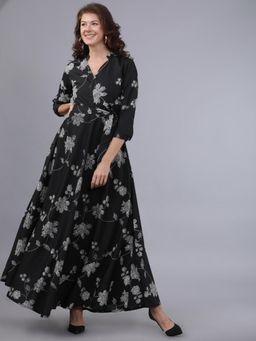 TOKYO TALKIES - Womens Black Floral Maxi Dress
