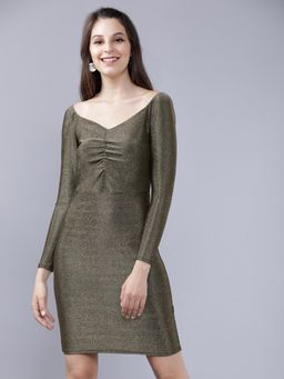 TOKYO TALKIES - Womens Gold Toned Solid Bodycon Dress