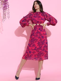 TOKYO TALKIES - Pretty Pink Floral Cut-Out Dress