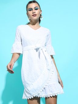TOKYO TALKIES - Womens Classic White Self-Design Dress