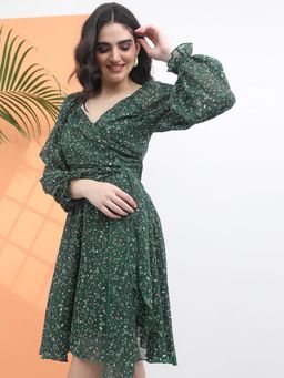 TOKYO TALKIES - Green Floral Printed Mini Dress